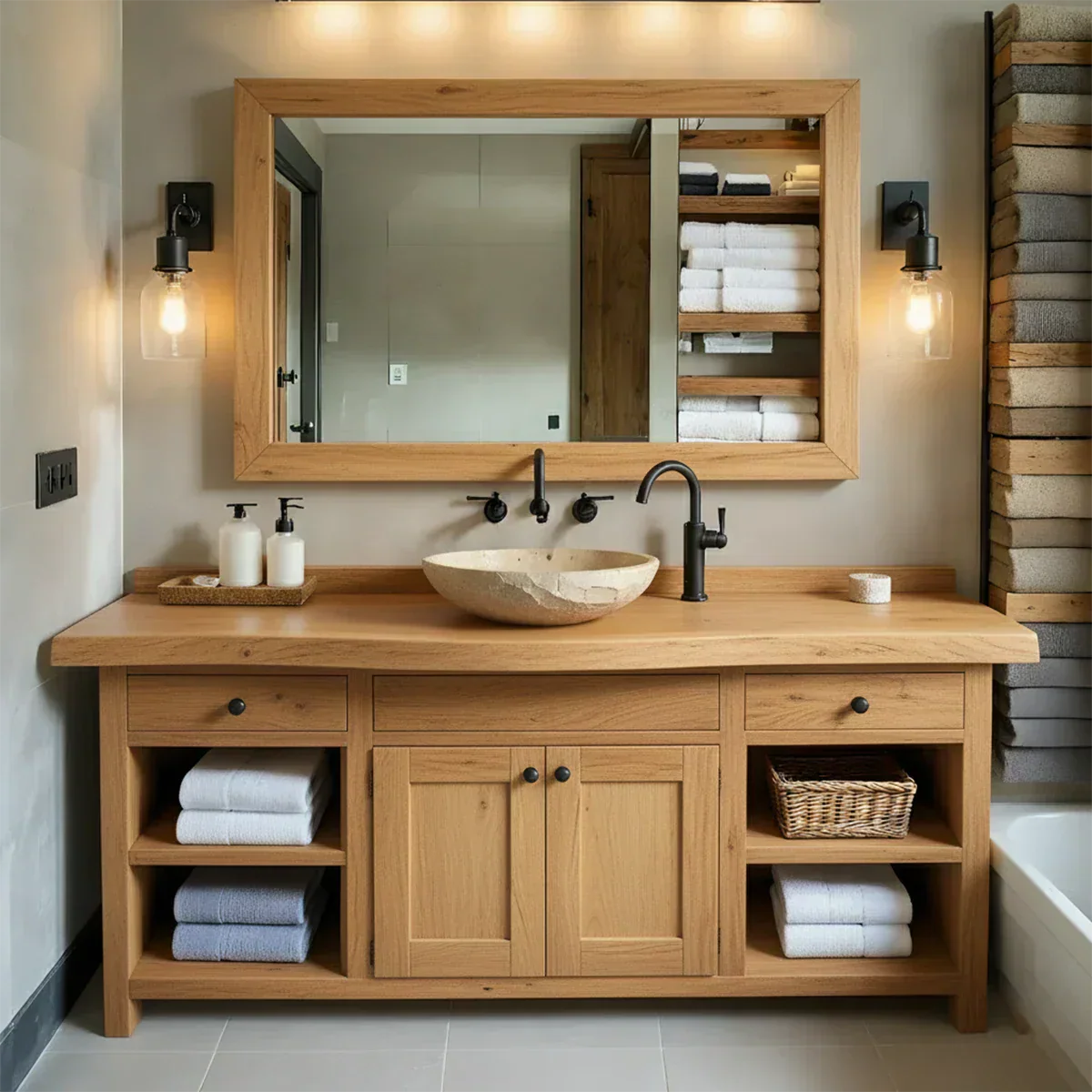 Rustic Solid Wood Bathroom Vanity – Handcrafted Farmhouse Wabi-Sabi Cabinet - Rustiracraft