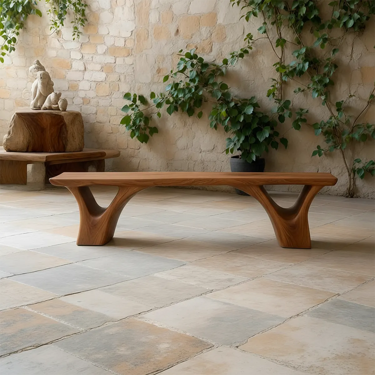Sculpted Arch-Base Solid Wood Bench – Modern Fluid Silhouette - Rustiracraft