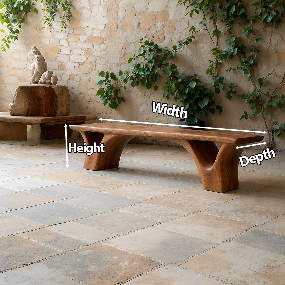 Sculpted Arch-Base Solid Wood Bench – Modern Fluid Silhouette - Rustiracraft