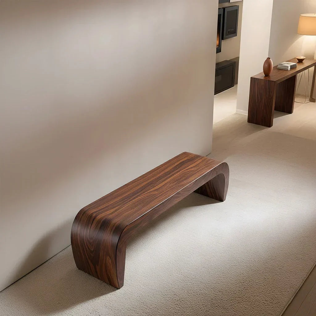Sculpted Curved Bench in Natural Solid Wood – Modern Arc Edition - Rustiracraft
