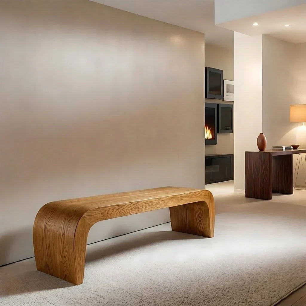 Sculpted Curved Bench in Natural Solid Wood – Modern Arc Edition - Rustiracraft