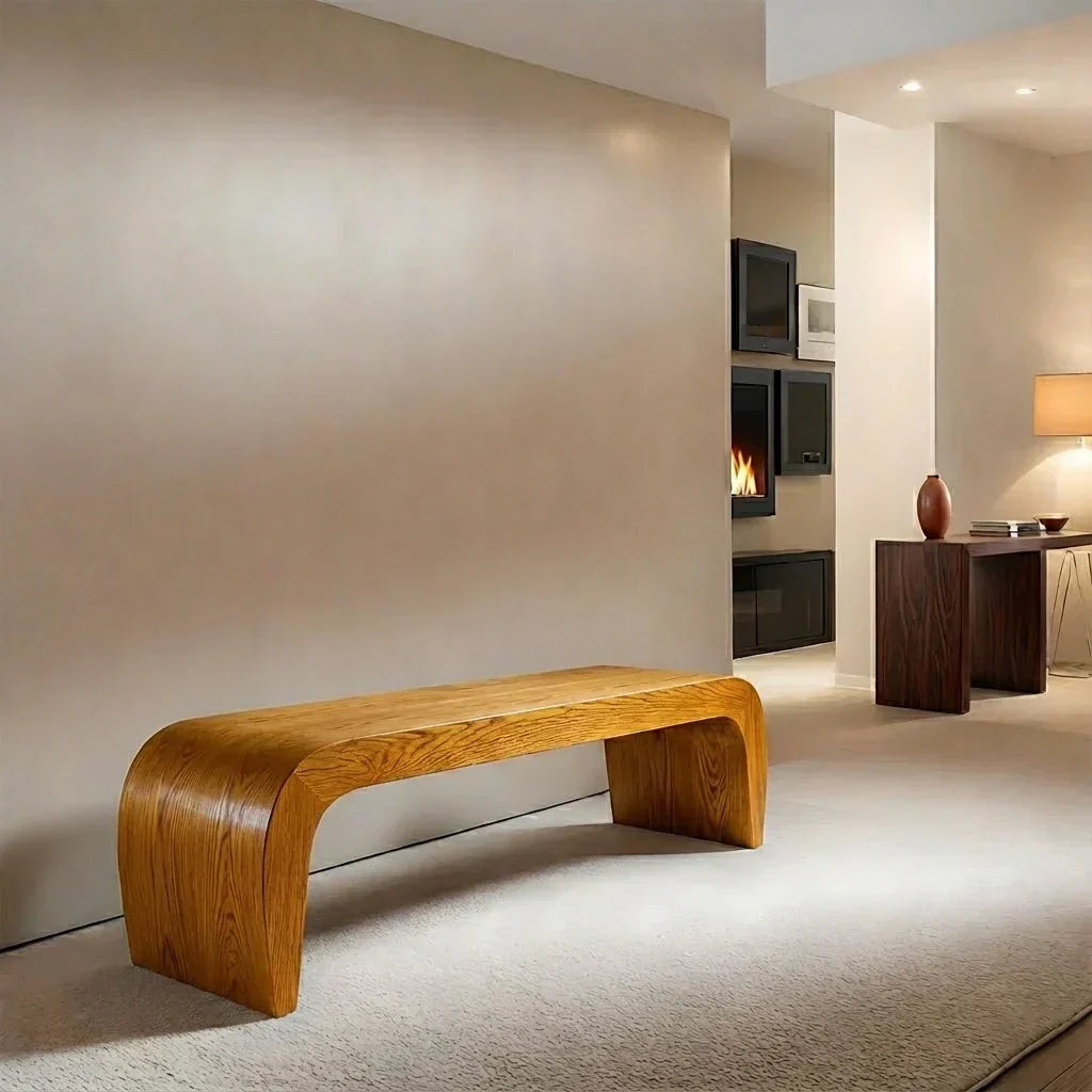 Sculpted Curved Bench in Natural Solid Wood – Modern Arc Edition - Rustiracraft
