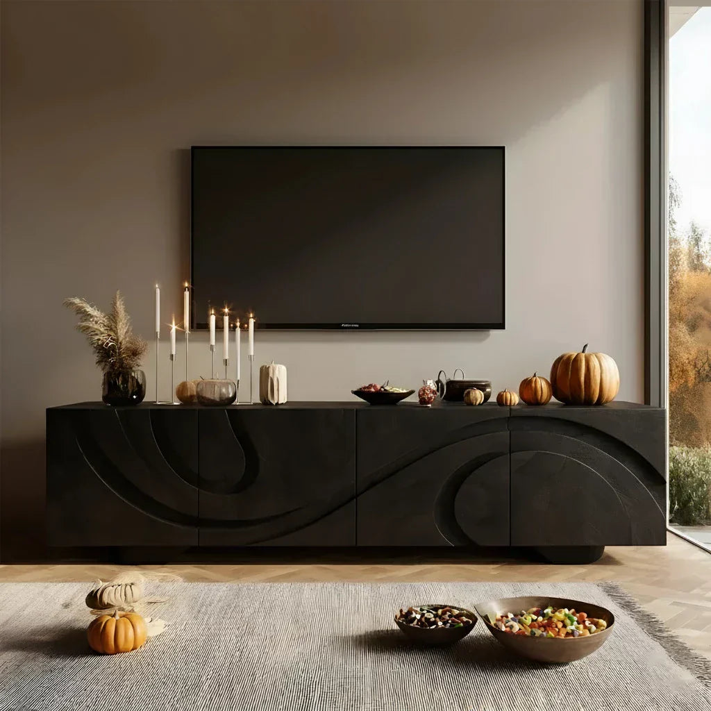 Sculpted Dark Walnut TV Stand — Lunar Tide Edition - Rustiracraft