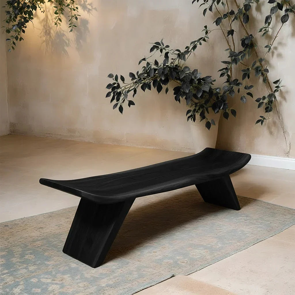 Sculpted Low-Profile Bench in Natural Solid Wood – Curved Edge Form - Rustiracraft