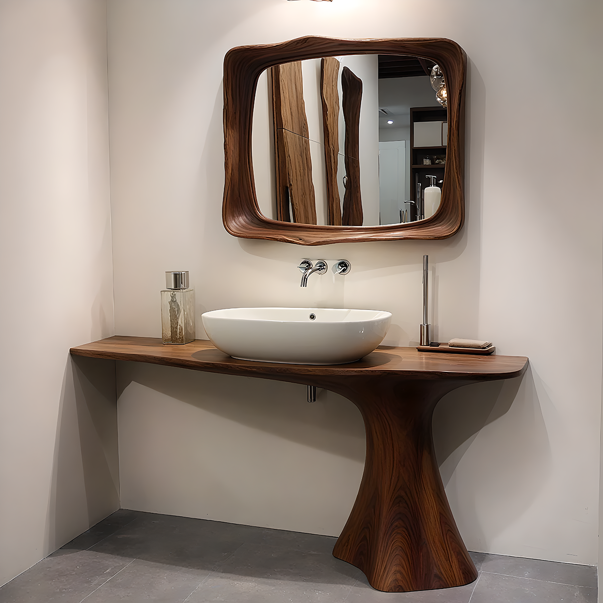 Sculpted Solid Wood Bathroom Vanity With Modern Curved Base - Rustiracraft