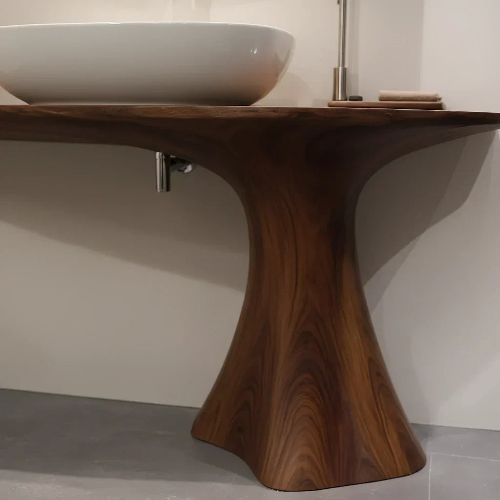 Sculpted Solid Wood Bathroom Vanity With Modern Curved Base - Rustiracraft