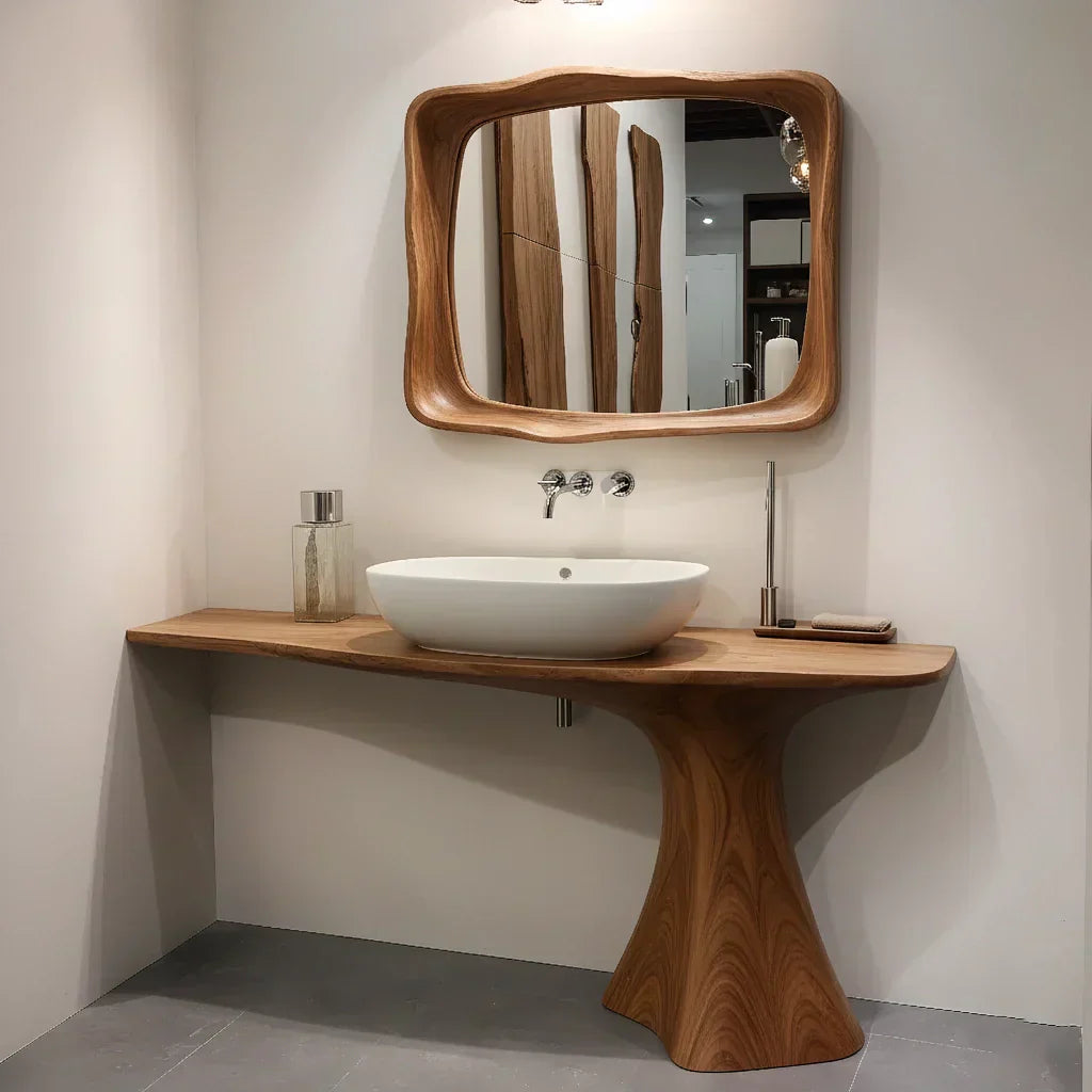 Sculpted Solid Wood Bathroom Vanity With Modern Curved Base - Rustiracraft