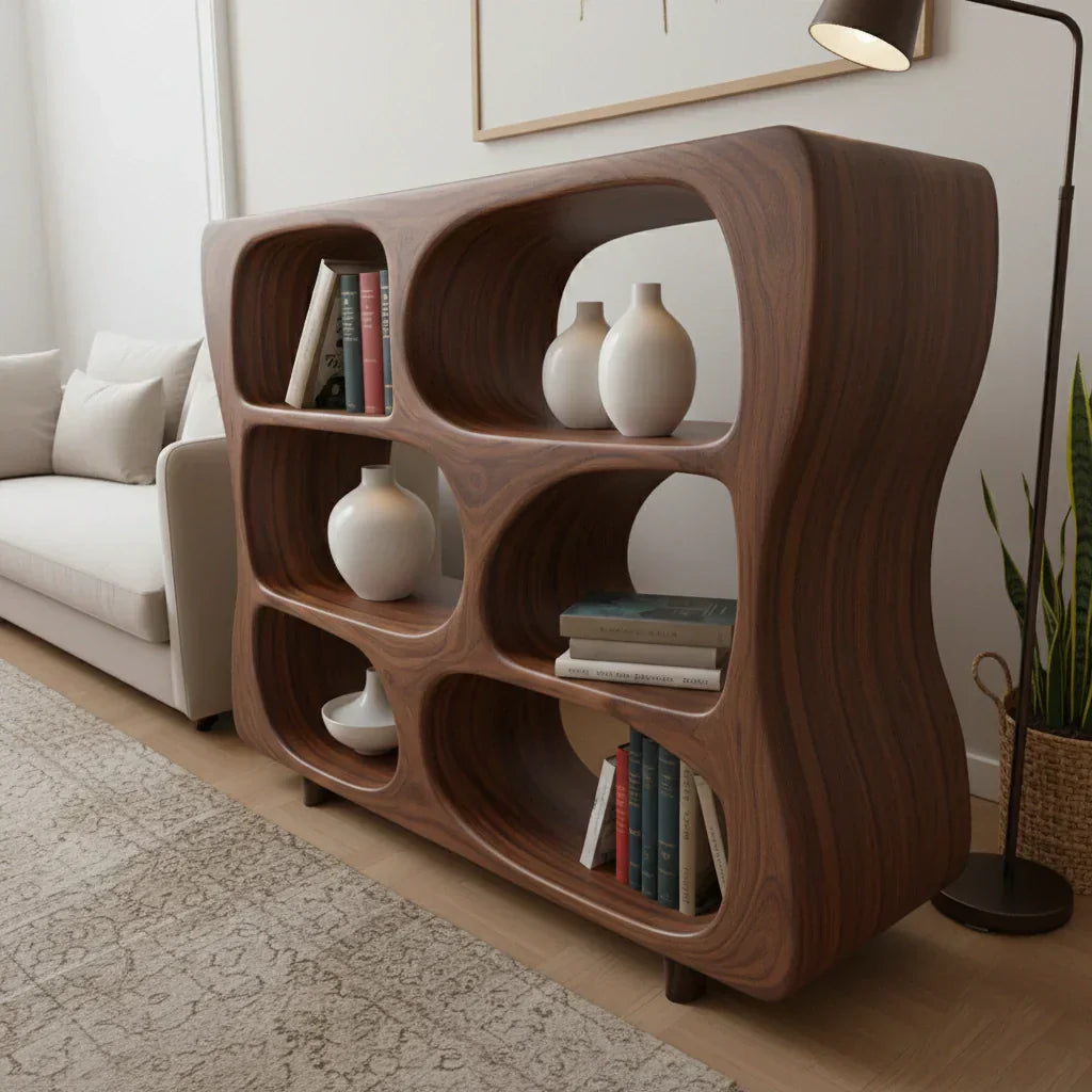 Sculpted Solid Wood Bookshelf – Contour Frame Edition - Rustiracraft
