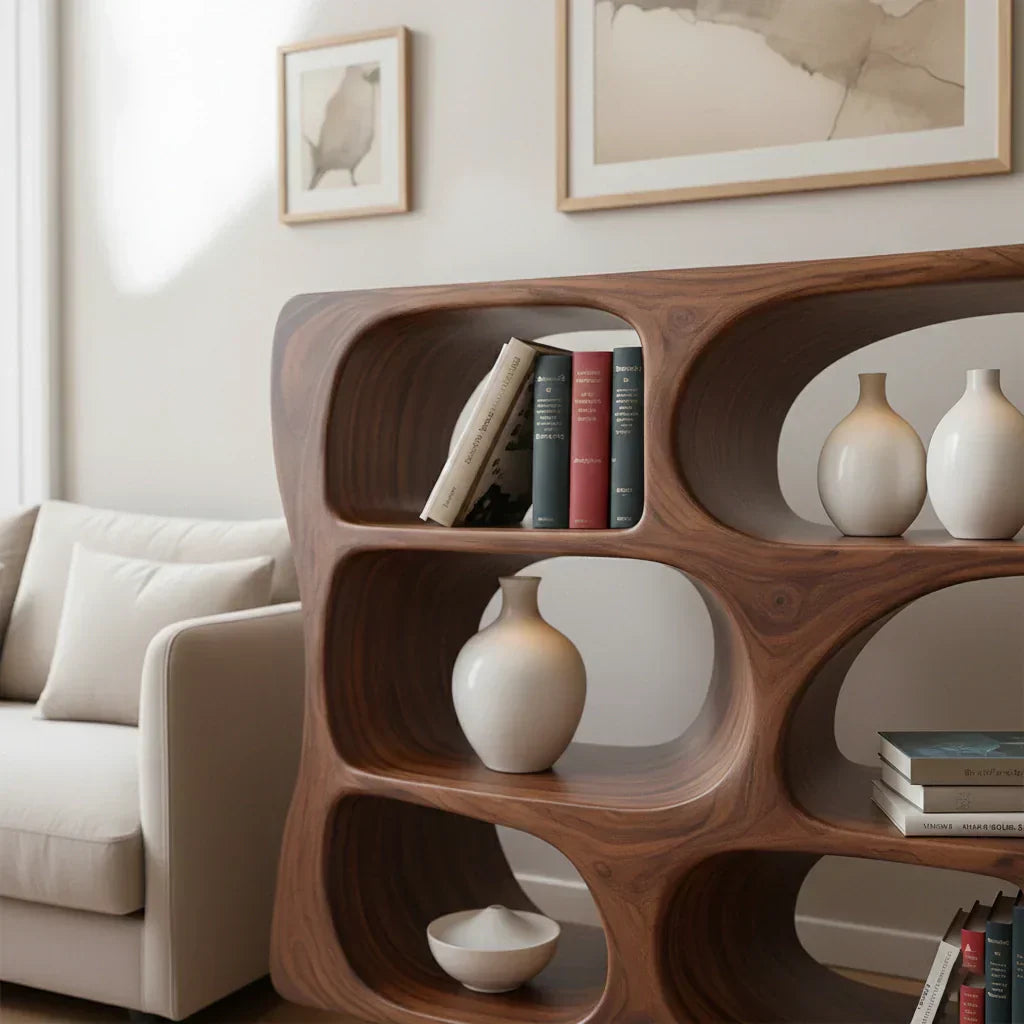 Sculpted Solid Wood Bookshelf – Contour Frame Edition - Rustiracraft