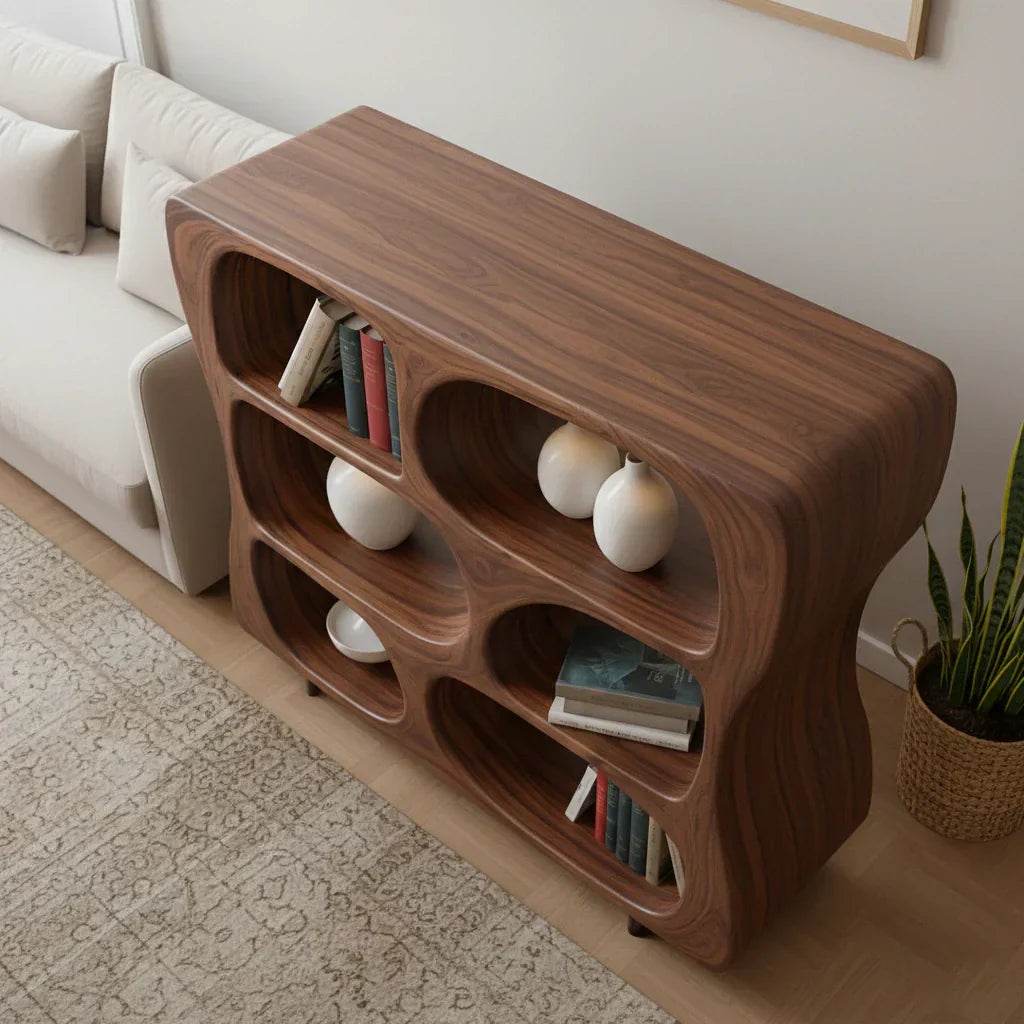 Sculpted Solid Wood Bookshelf – Contour Frame Edition - Rustiracraft