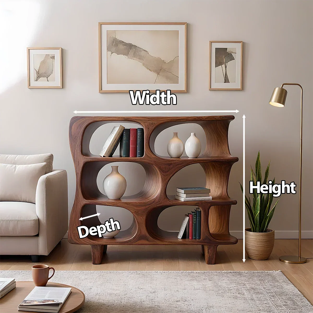 Sculpted Solid Wood Bookshelf – Contour Frame Edition - Rustiracraft