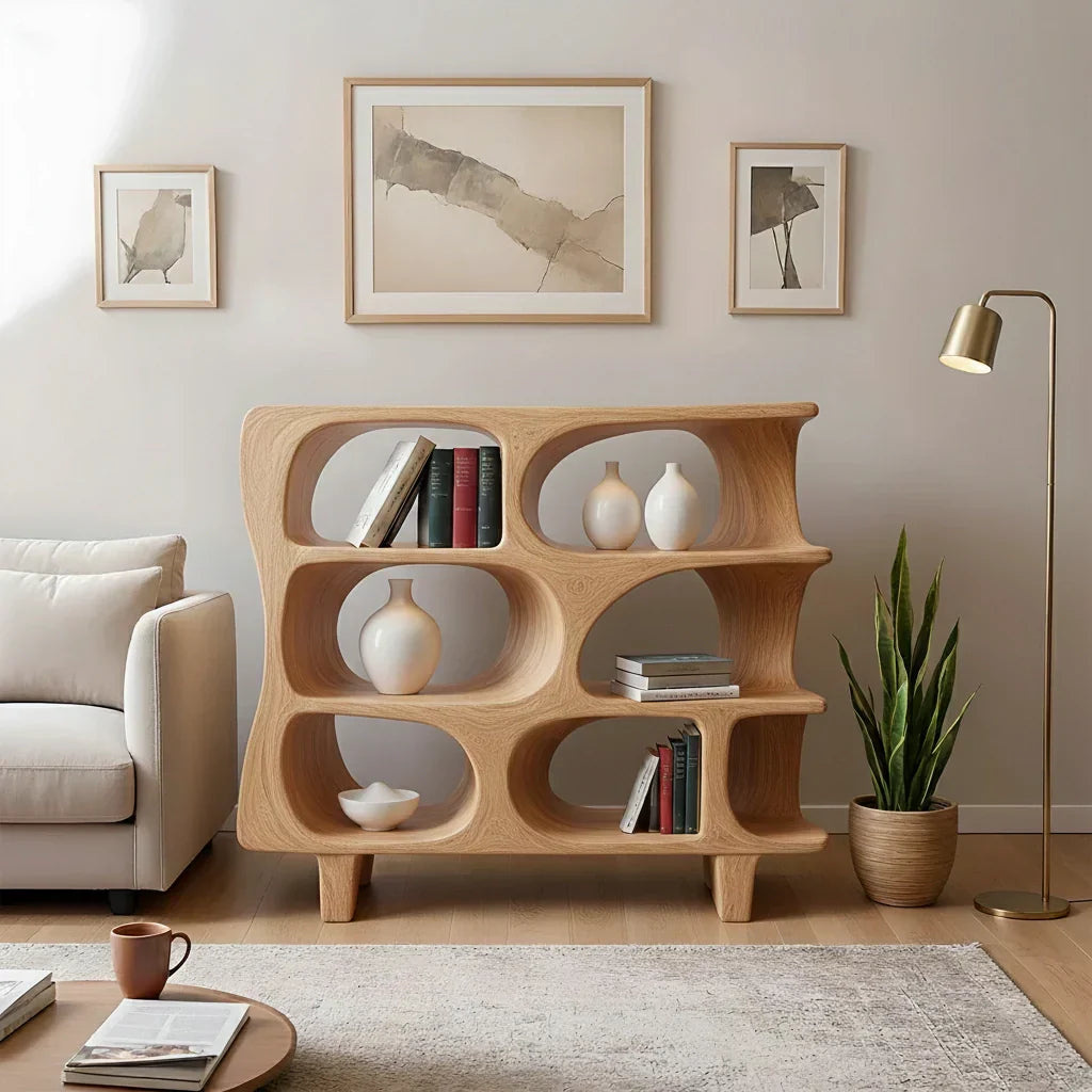 Sculpted Solid Wood Bookshelf – Contour Frame Edition - Rustiracraft