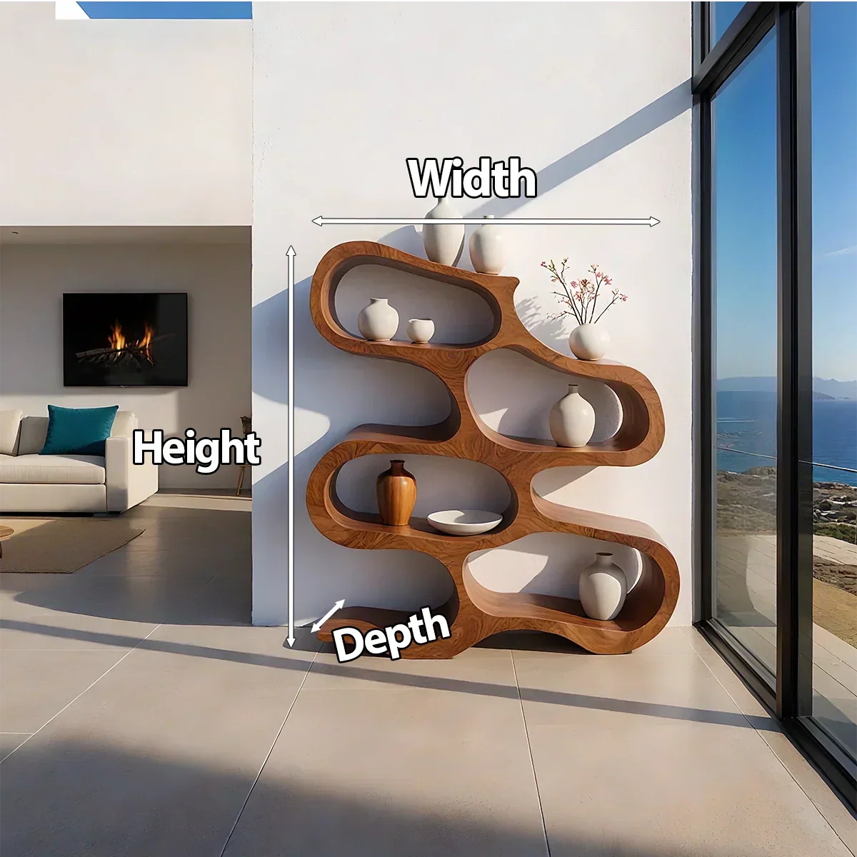 Sculpted Solid Wood Bookshelf – Flowing Wave Edition - Rustiracraft