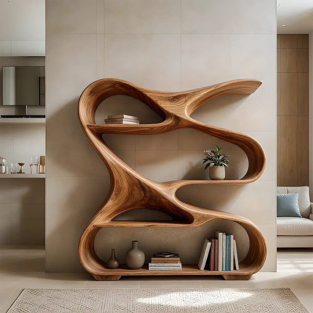 Sculpted Solid Wood Bookshelf – Rustic Flow Edition - Rustiracraft