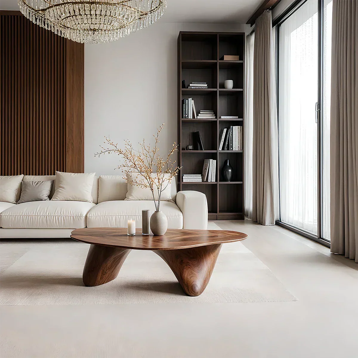 Sculpted Solid Wood Coffee Table – Soft Curved Base & Minimalist Form - Rustiracraft