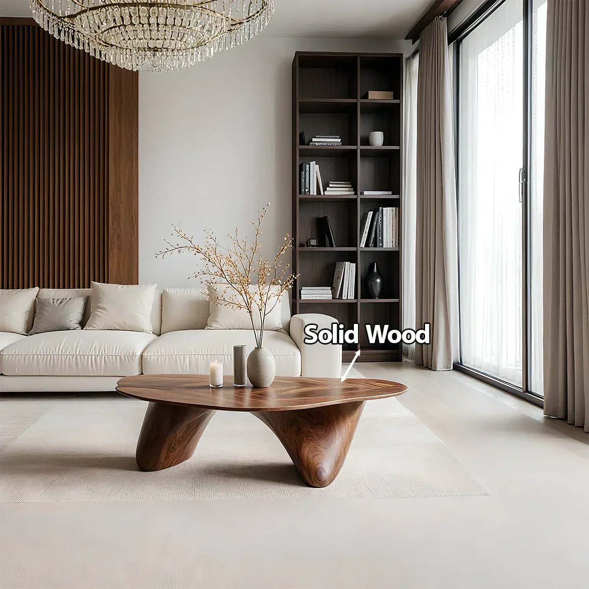 Sculpted Solid Wood Coffee Table – Soft Curved Base & Minimalist Form - Rustiracraft