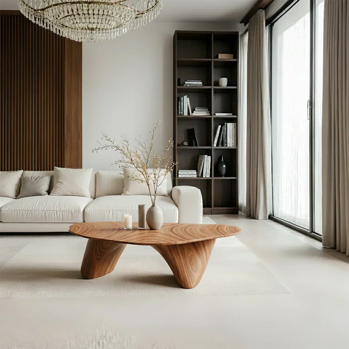 Sculpted Solid Wood Coffee Table – Soft Curved Base & Minimalist Form - Rustiracraft