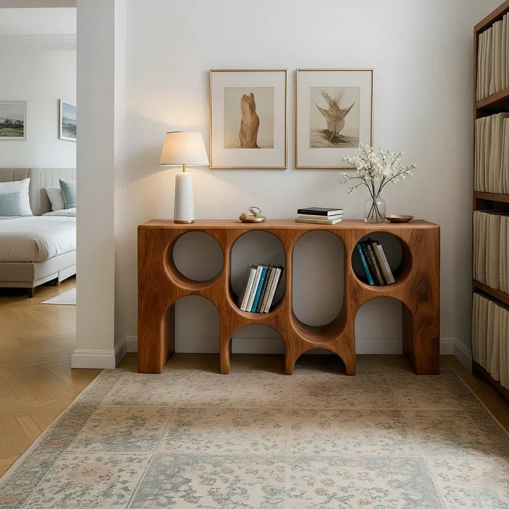 Sculpted Solid Wood Console – Arched Circle Edition - Rustiracraft