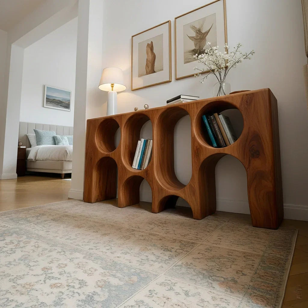 Sculpted Solid Wood Console – Arched Circle Edition - Rustiracraft