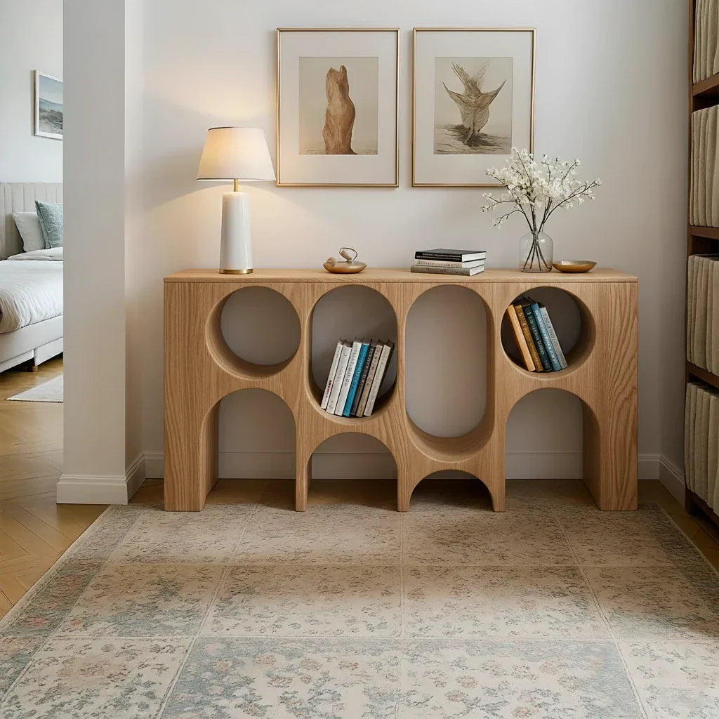 Sculpted Solid Wood Console – Arched Circle Edition - Rustiracraft