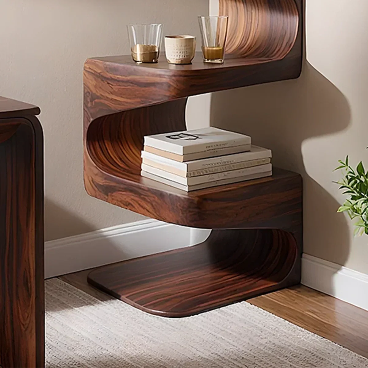 Sculpted Solid Wood Corner Bookshelf – Flow Form Edition - Rustiracraft