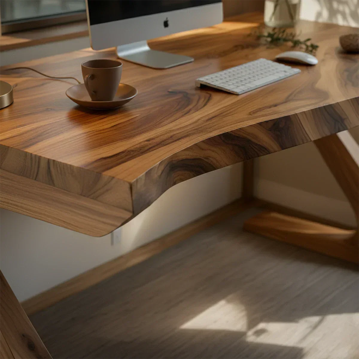 Sculpted Solid Wood Z-Leg Desk for Modern Workspaces - Rustiracraft