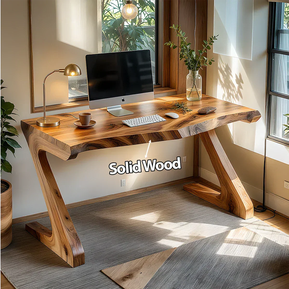Sculpted Solid Wood Z-Leg Desk for Modern Workspaces - Rustiracraft