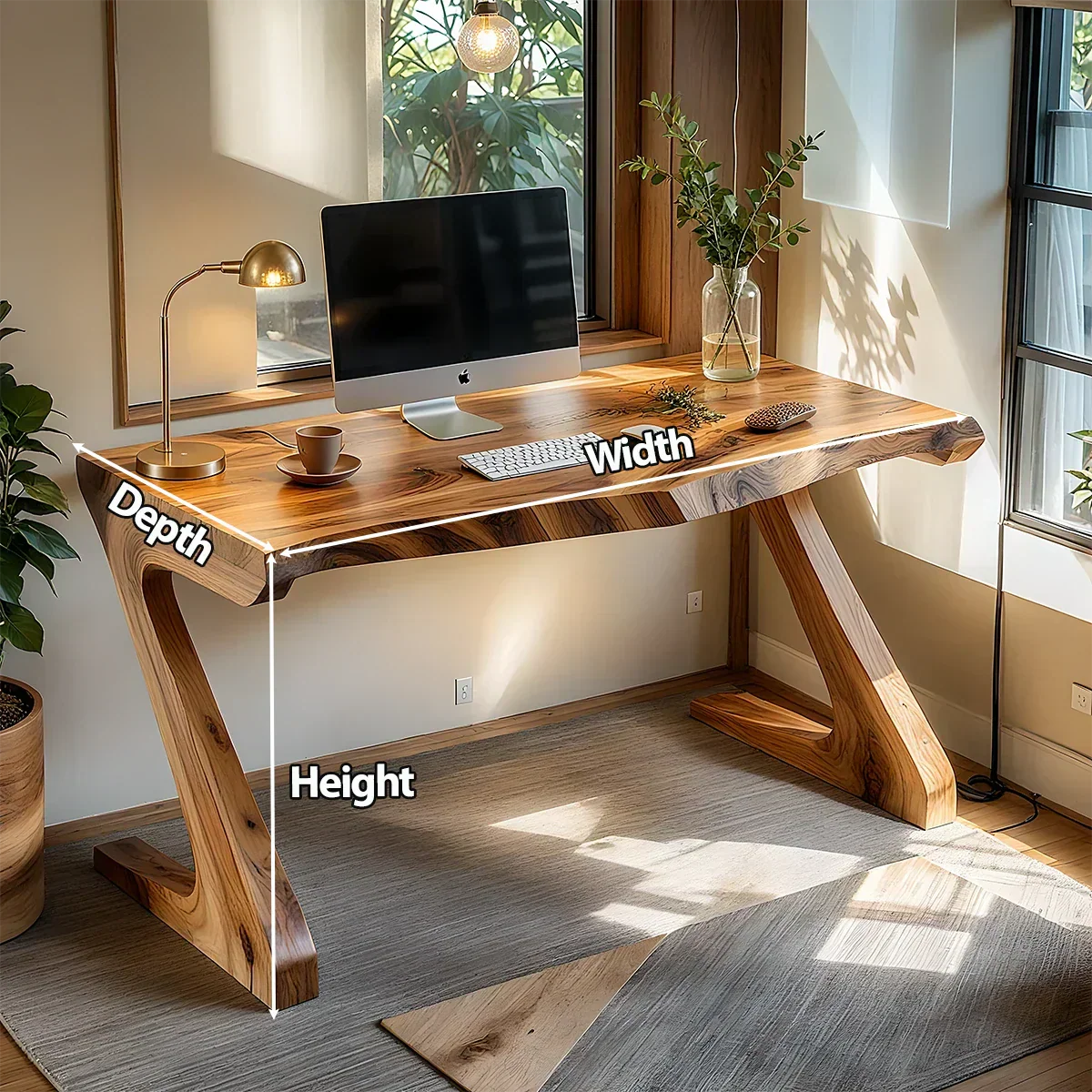Sculpted Solid Wood Z-Leg Desk for Modern Workspaces - Rustiracraft