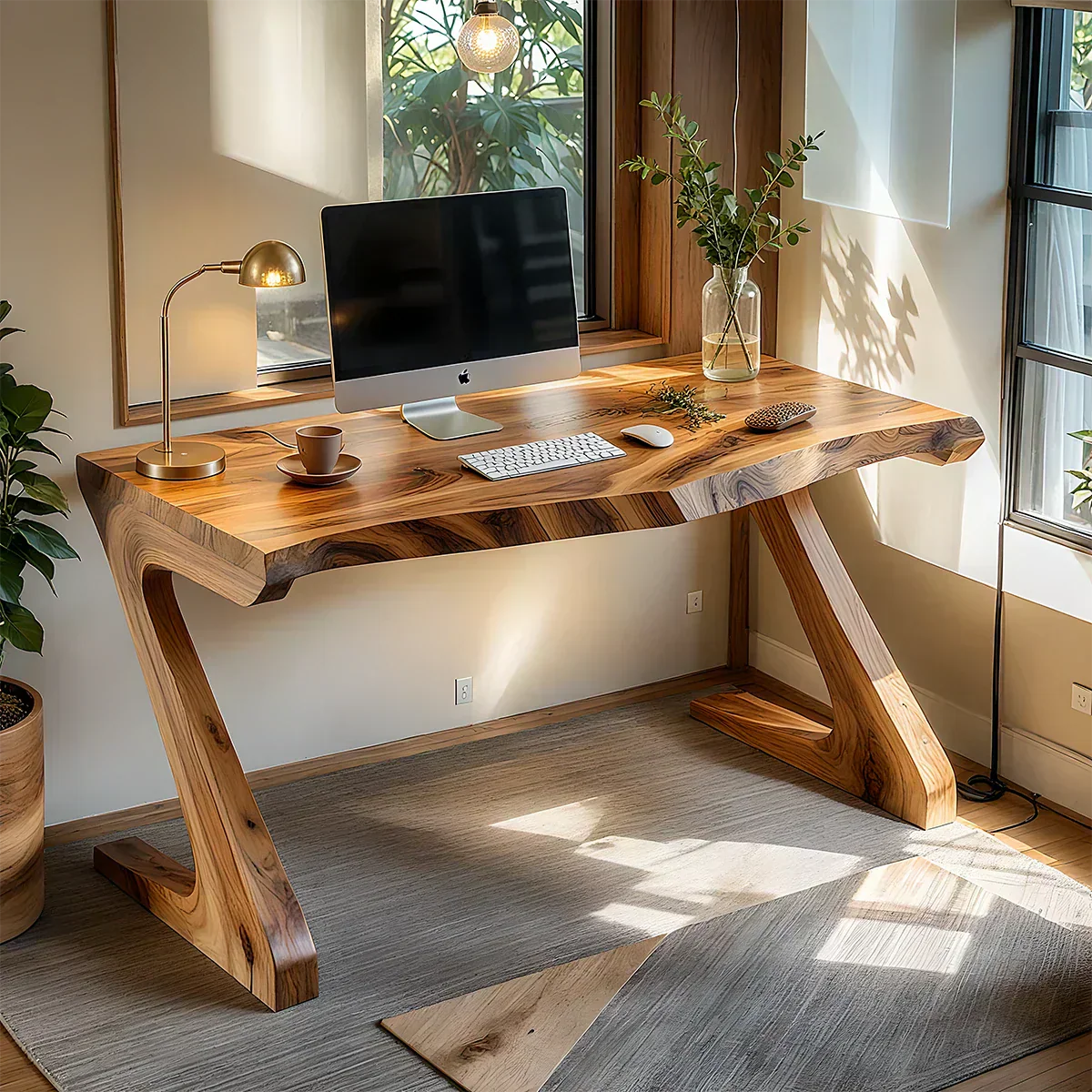 Sculpted Solid Wood Z-Leg Desk for Modern Workspaces - Rustiracraft