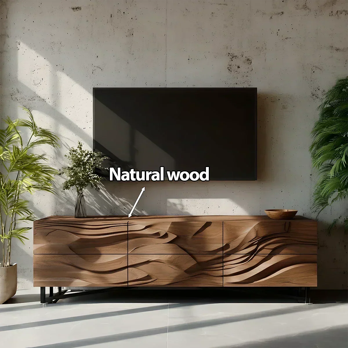 Sculpted Walnut TV Stand – Fluid Organic Modern Media Console - Rustiracraft