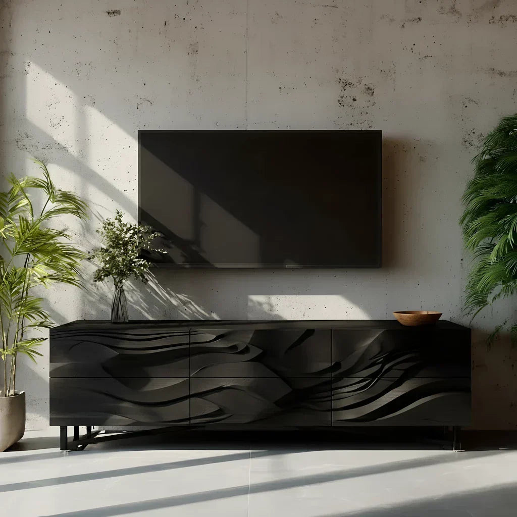 Sculpted Walnut TV Stand – Fluid Organic Modern Media Console - Rustiracraft