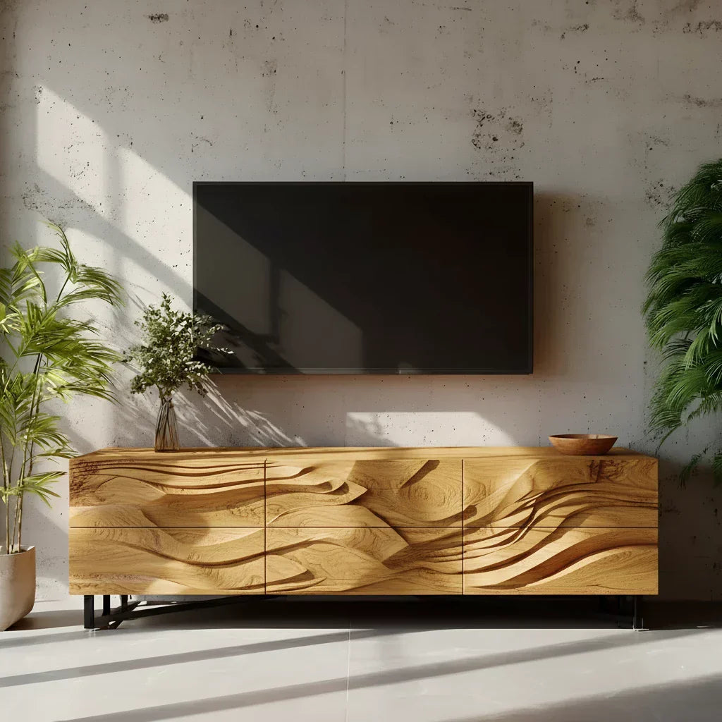 Sculpted Walnut TV Stand – Fluid Organic Modern Media Console - Rustiracraft