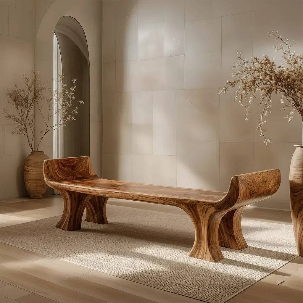 Sculpted Wing-End Bench in Natural Solid Wood - Rustiracraft