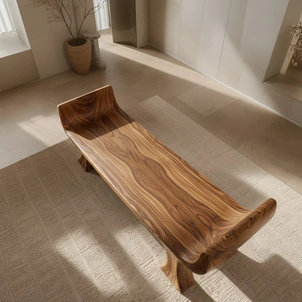 Sculpted Wing-End Bench in Natural Solid Wood - Rustiracraft