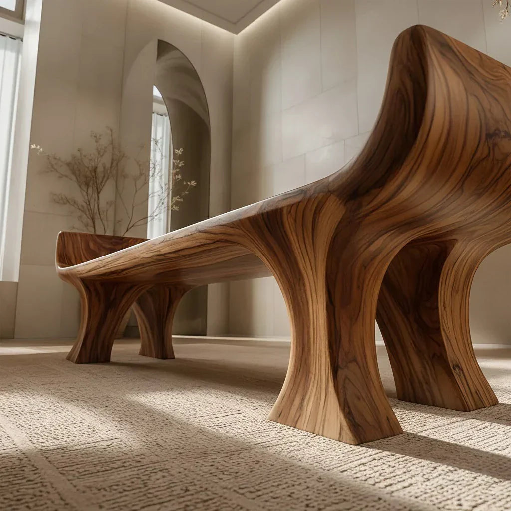 Sculpted Wing-End Bench in Natural Solid Wood - Rustiracraft