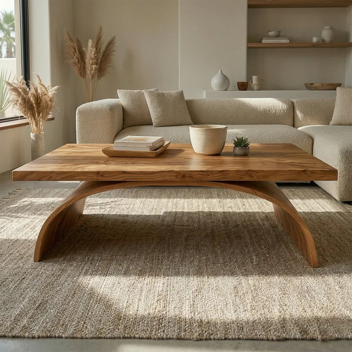 Sculptural Arch Base Coffee Table in Organic Modern Natural Solid Wood - Rustiracraft