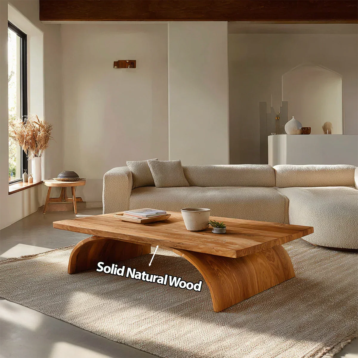 Sculptural Arch Base Coffee Table in Organic Modern Natural Solid Wood - Rustiracraft