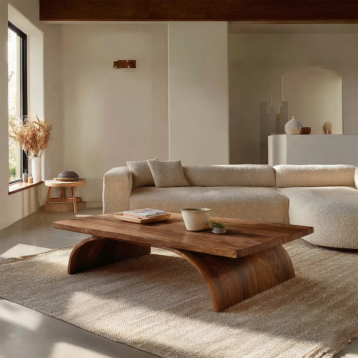 Sculptural Arch Base Coffee Table in Organic Modern Natural Solid Wood - Rustiracraft