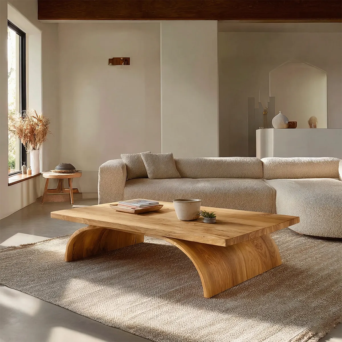 Sculptural Arch Base Coffee Table in Organic Modern Natural Solid Wood - Rustiracraft
