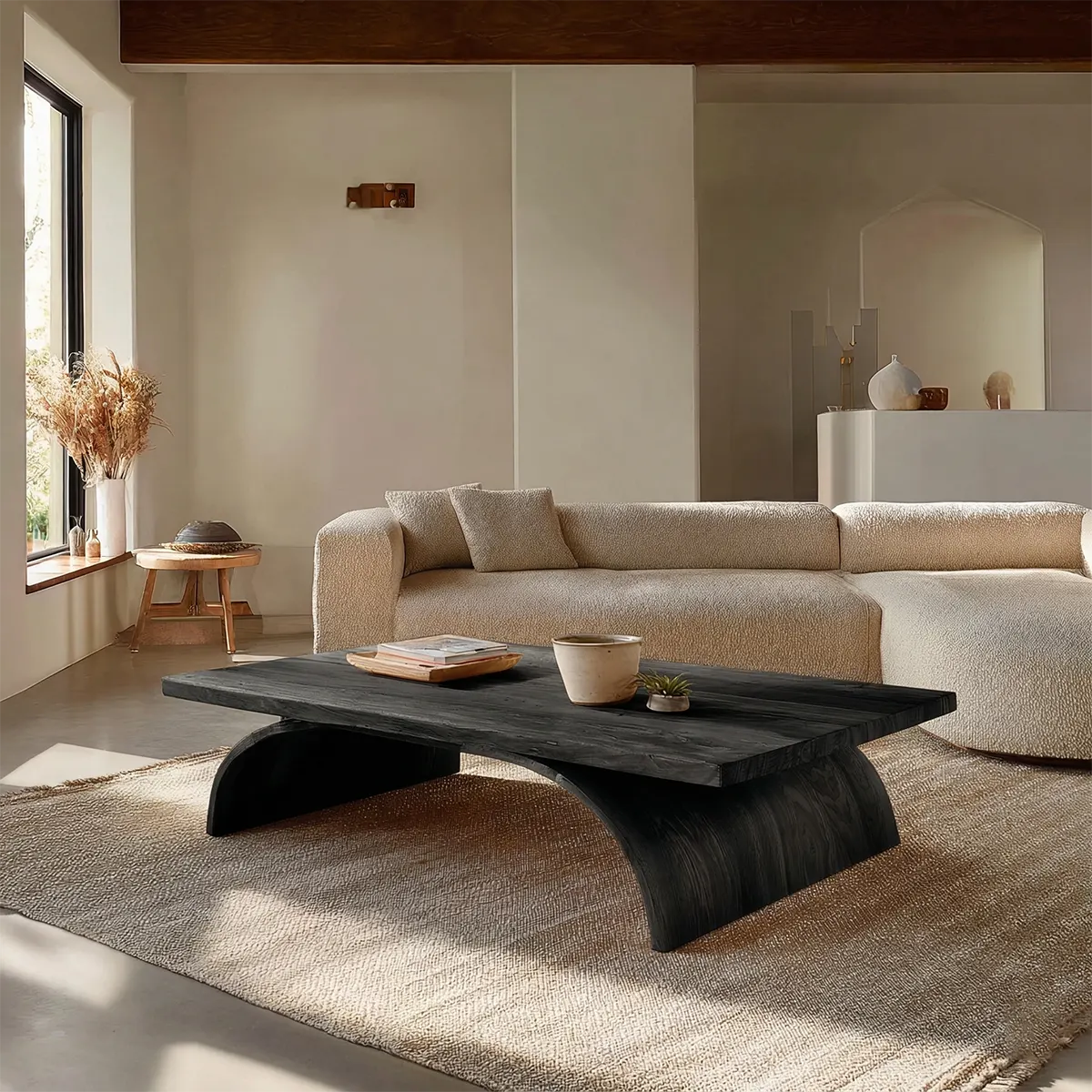 Sculptural Arch Base Coffee Table in Organic Modern Natural Solid Wood - Rustiracraft