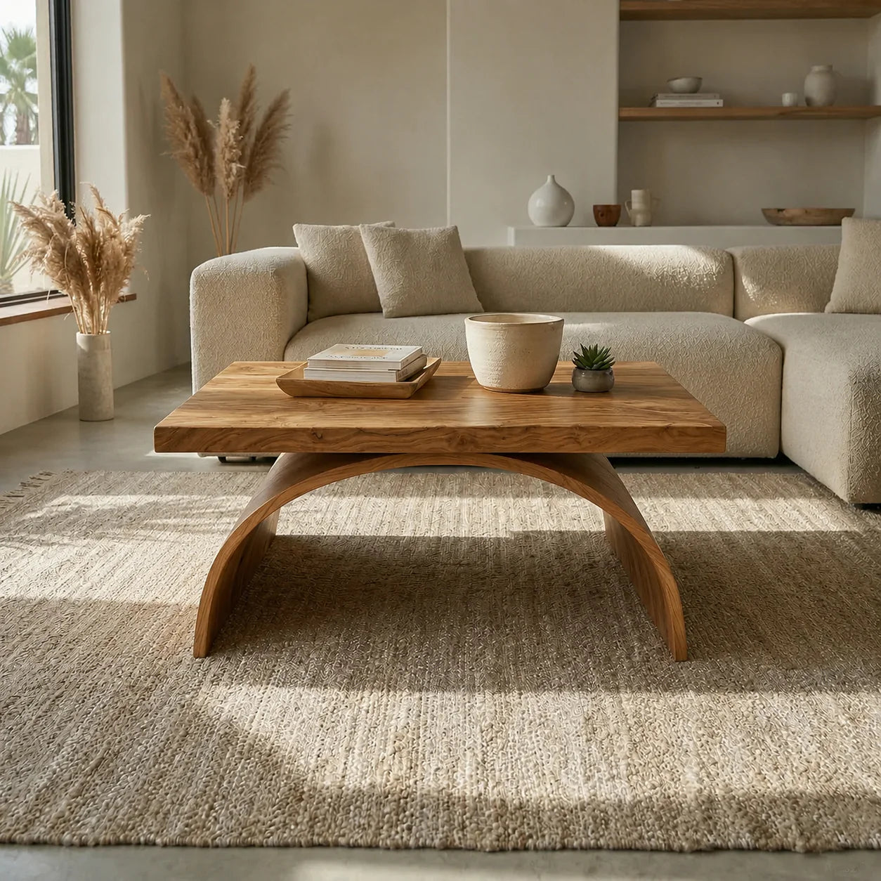 Sculptural Arch Base Coffee Table in Organic Modern Natural Solid Wood - Rustiracraft
