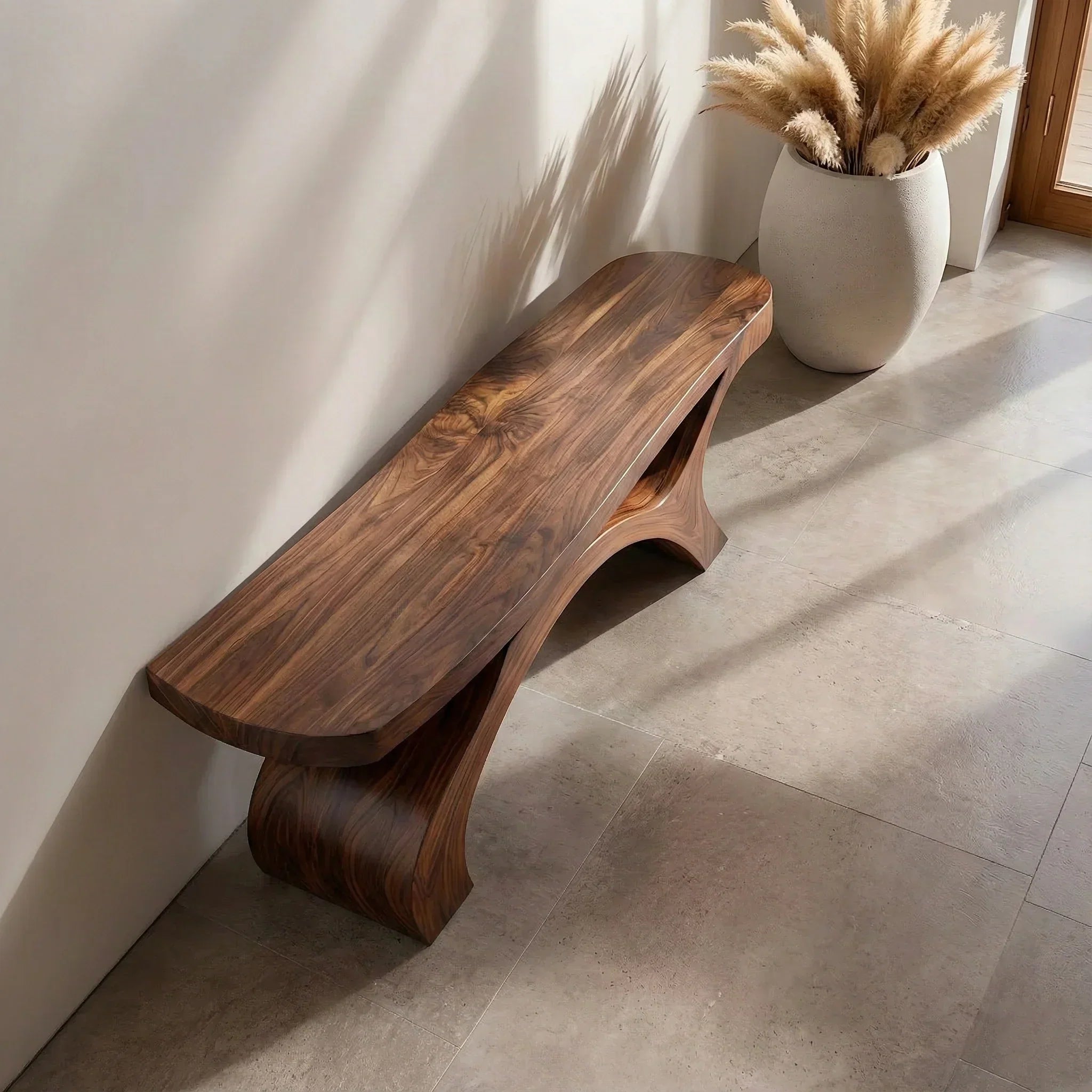 Sculptural Curved Solid Wood Bench – Modern Organic Form - Rustiracraft