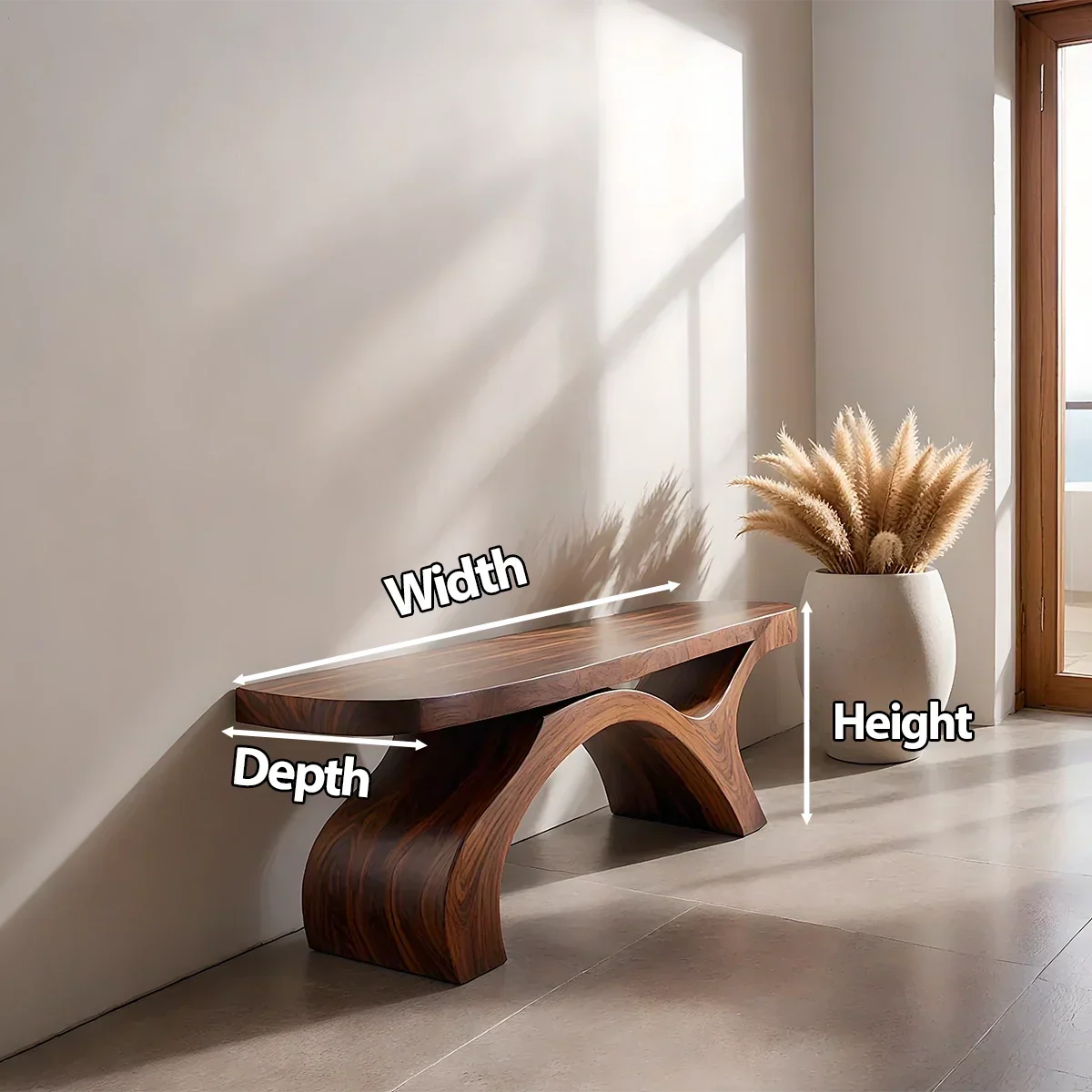 Sculptural Curved Solid Wood Bench – Modern Organic Form - Rustiracraft