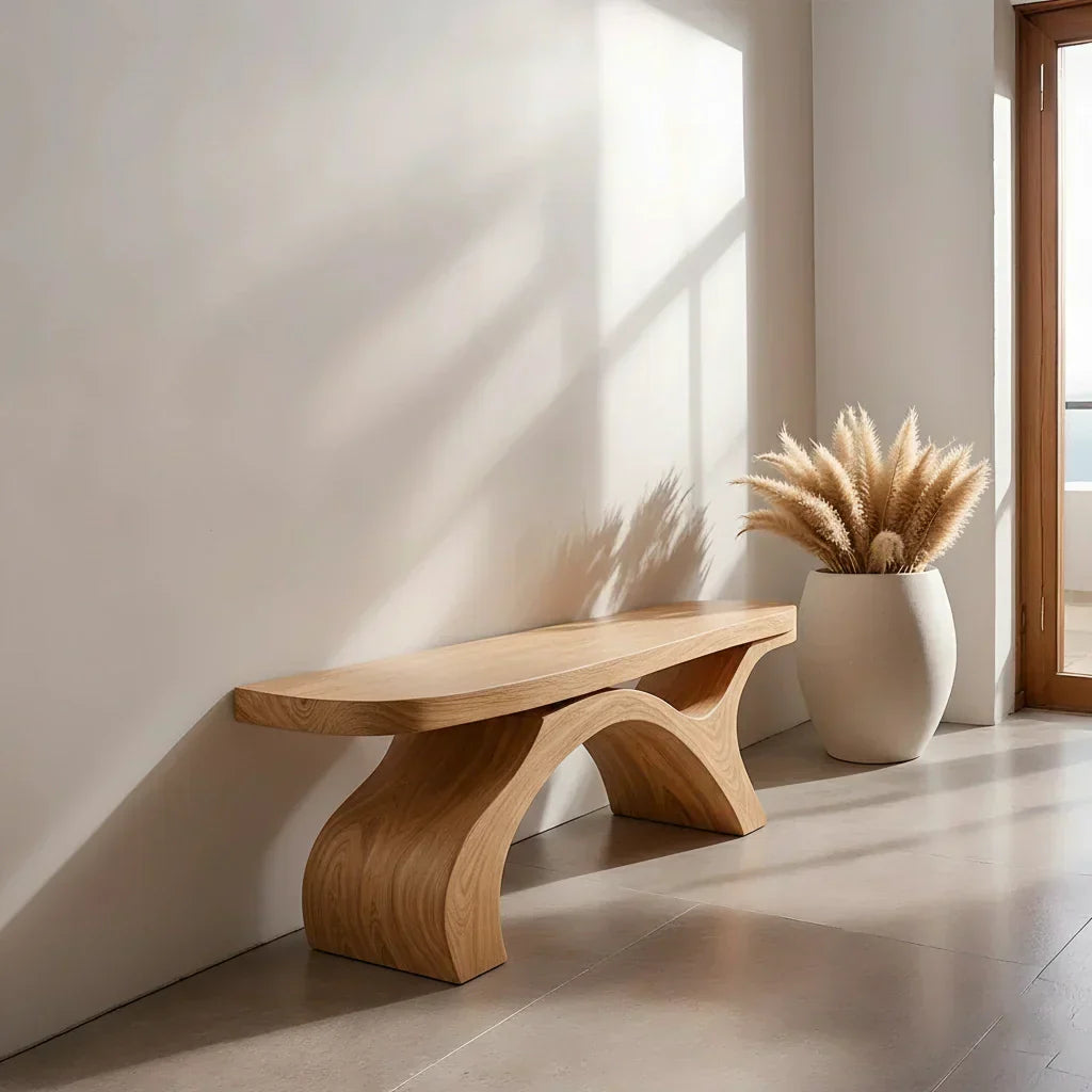 Sculptural Curved Solid Wood Bench – Modern Organic Form - Rustiracraft