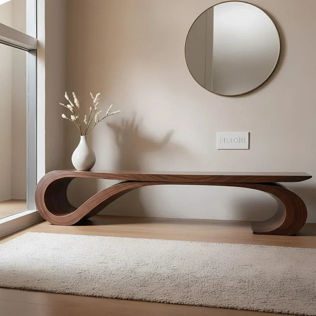 Sculptural Curved Solid Wood Bench – Waveflow Edition - Rustiracraft