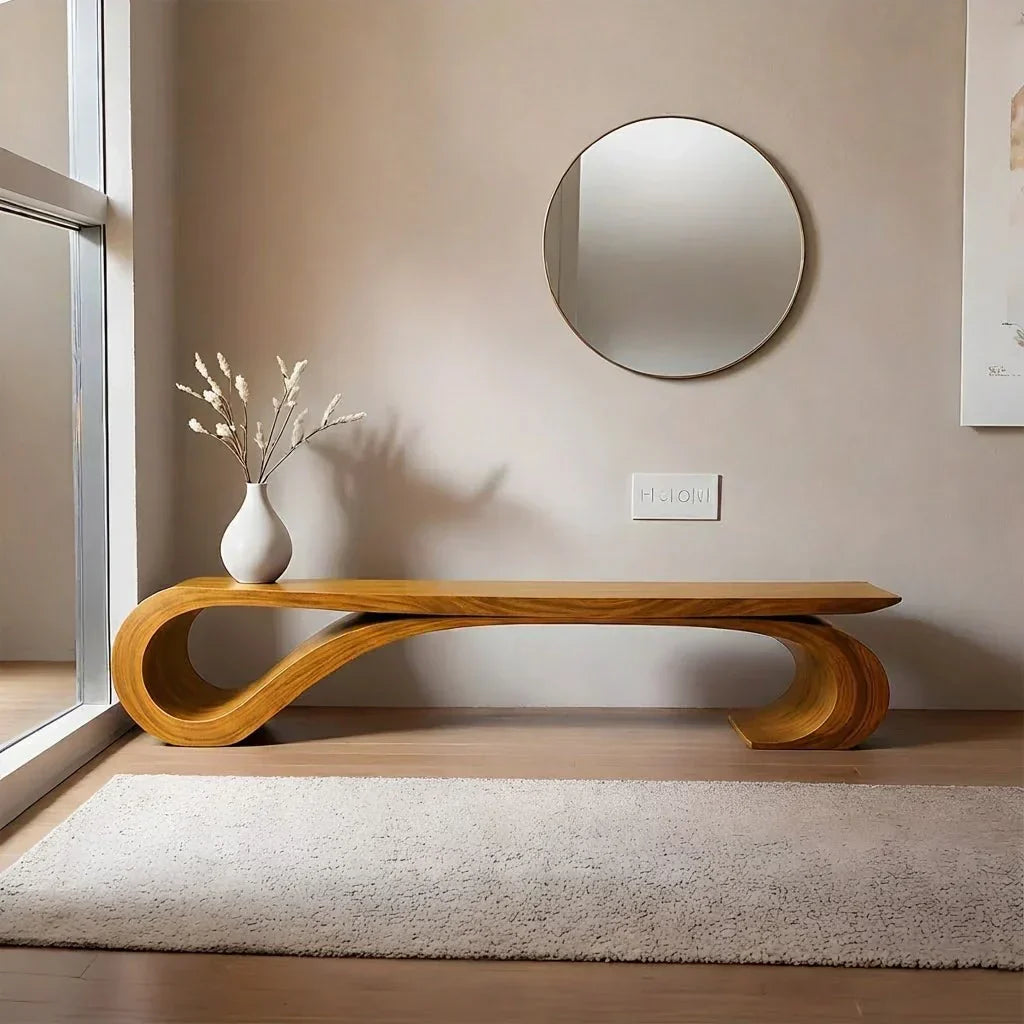 Sculptural Curved Solid Wood Bench – Waveflow Edition - Rustiracraft