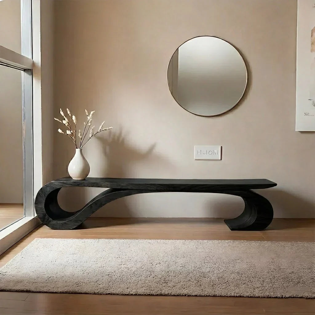 Sculptural Curved Solid Wood Bench – Waveflow Edition - Rustiracraft