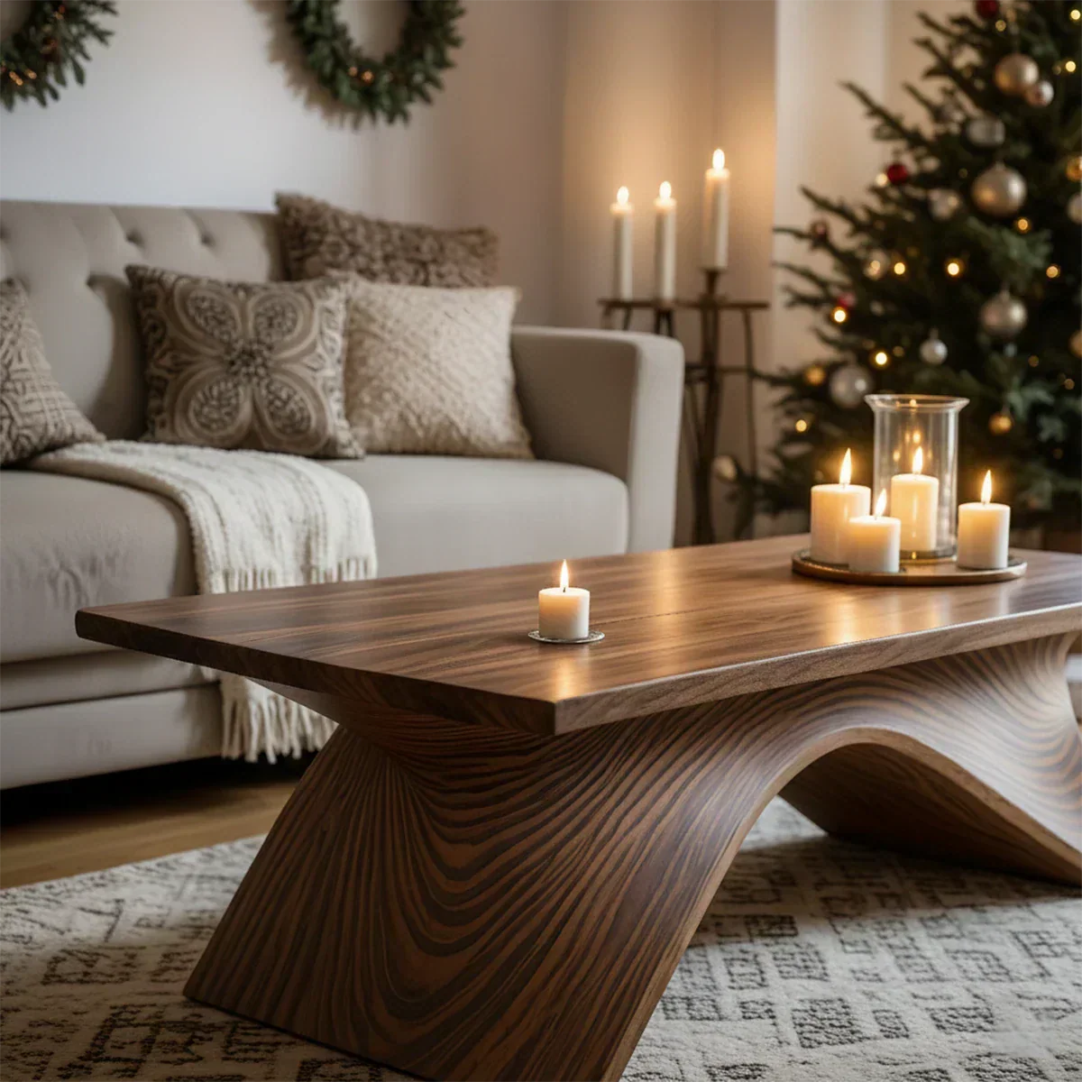 Sculptural Curved Solid Wood Coffee Table – Handcrafted Natural Finish - Rustiracraft