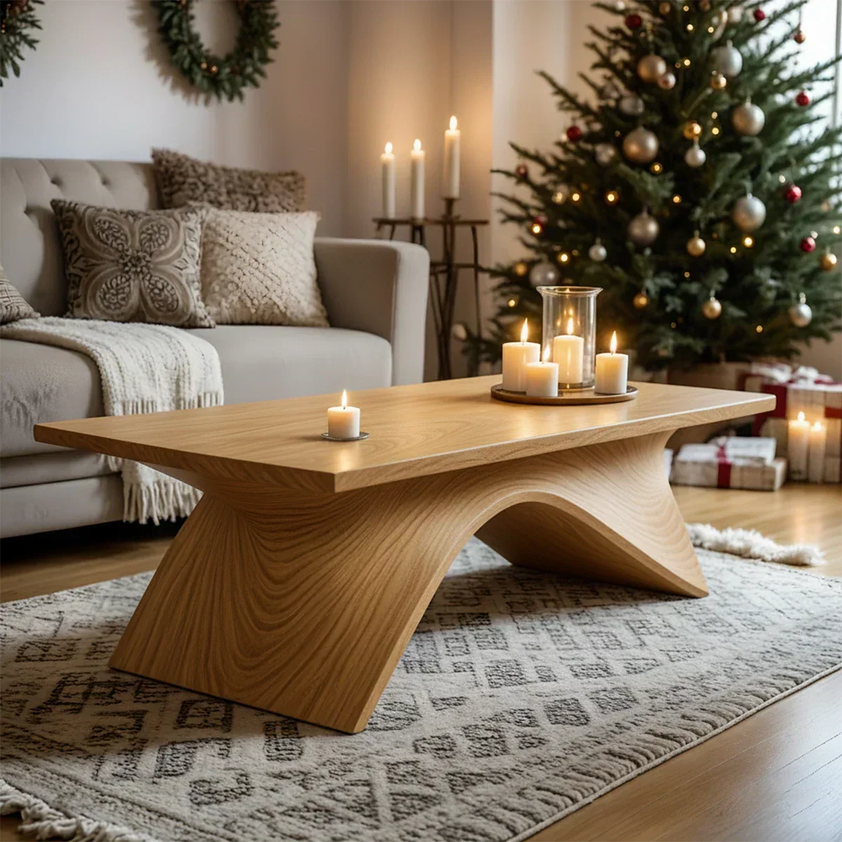 Sculptural Curved Solid Wood Coffee Table – Handcrafted Natural Finish - Rustiracraft
