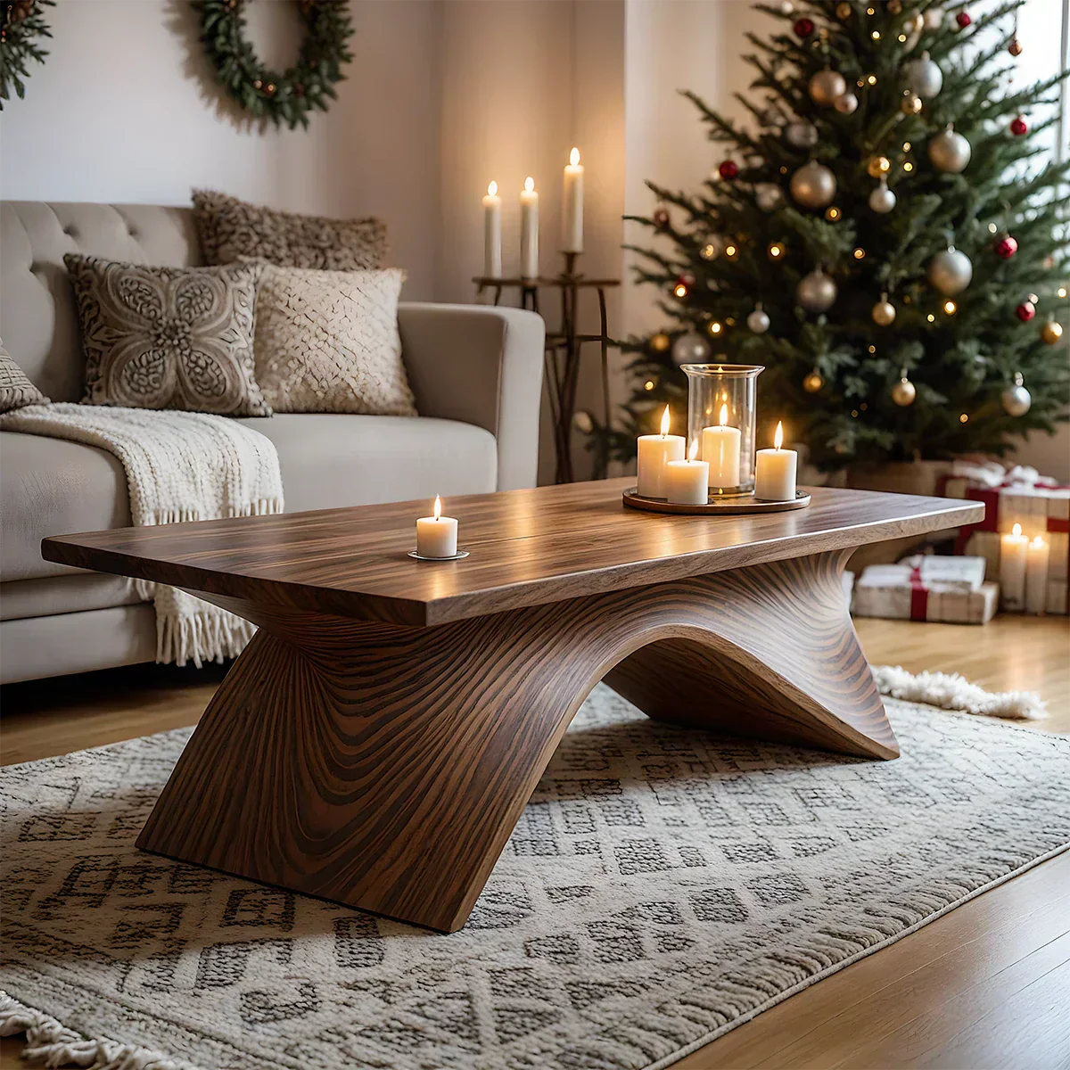 Sculptural Curved Solid Wood Coffee Table – Handcrafted Natural Finish - Rustiracraft